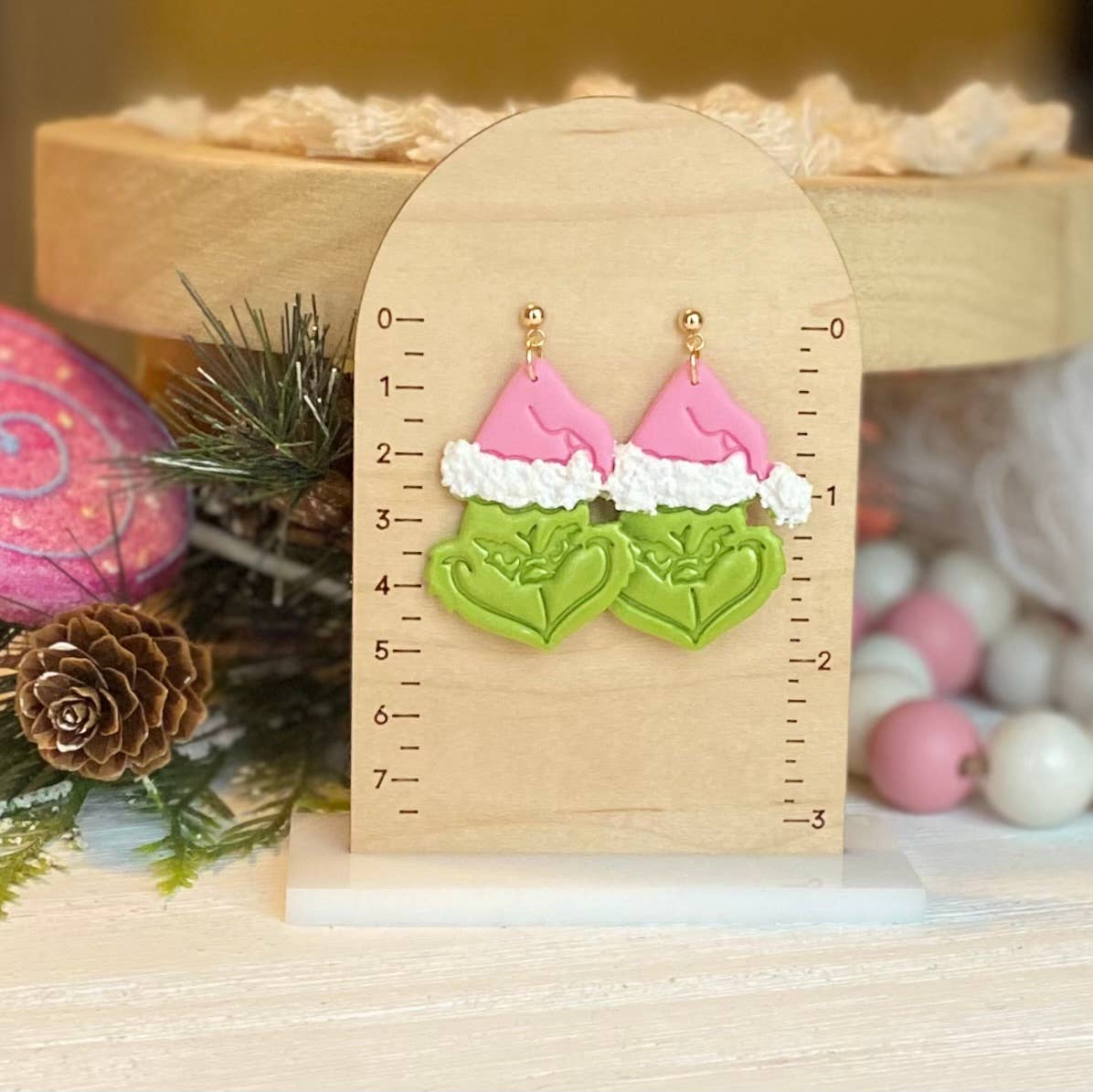 Pink Mean Green Christmas Clay Earrings