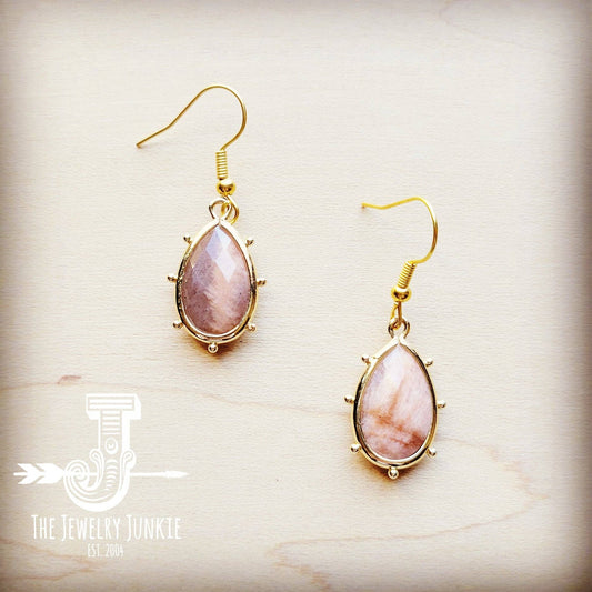 Genuine Sunstone Teardrop Dangle Earrings