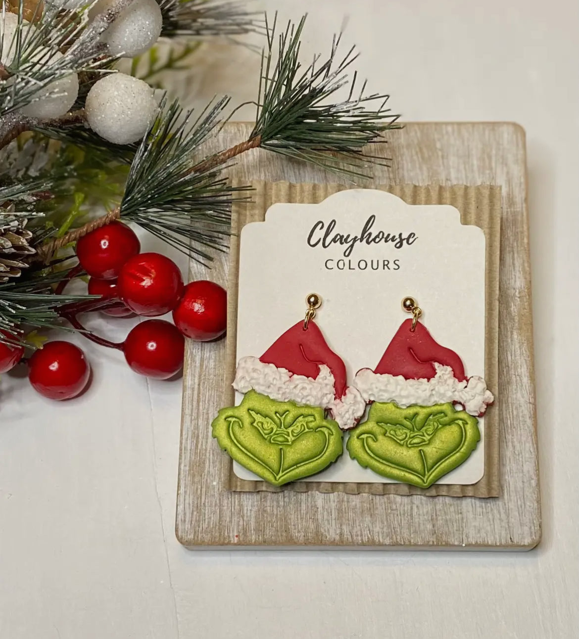 Grinch clay earrings