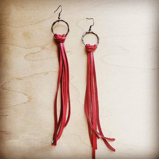Deer Skin Leather Tassel Earring-Red