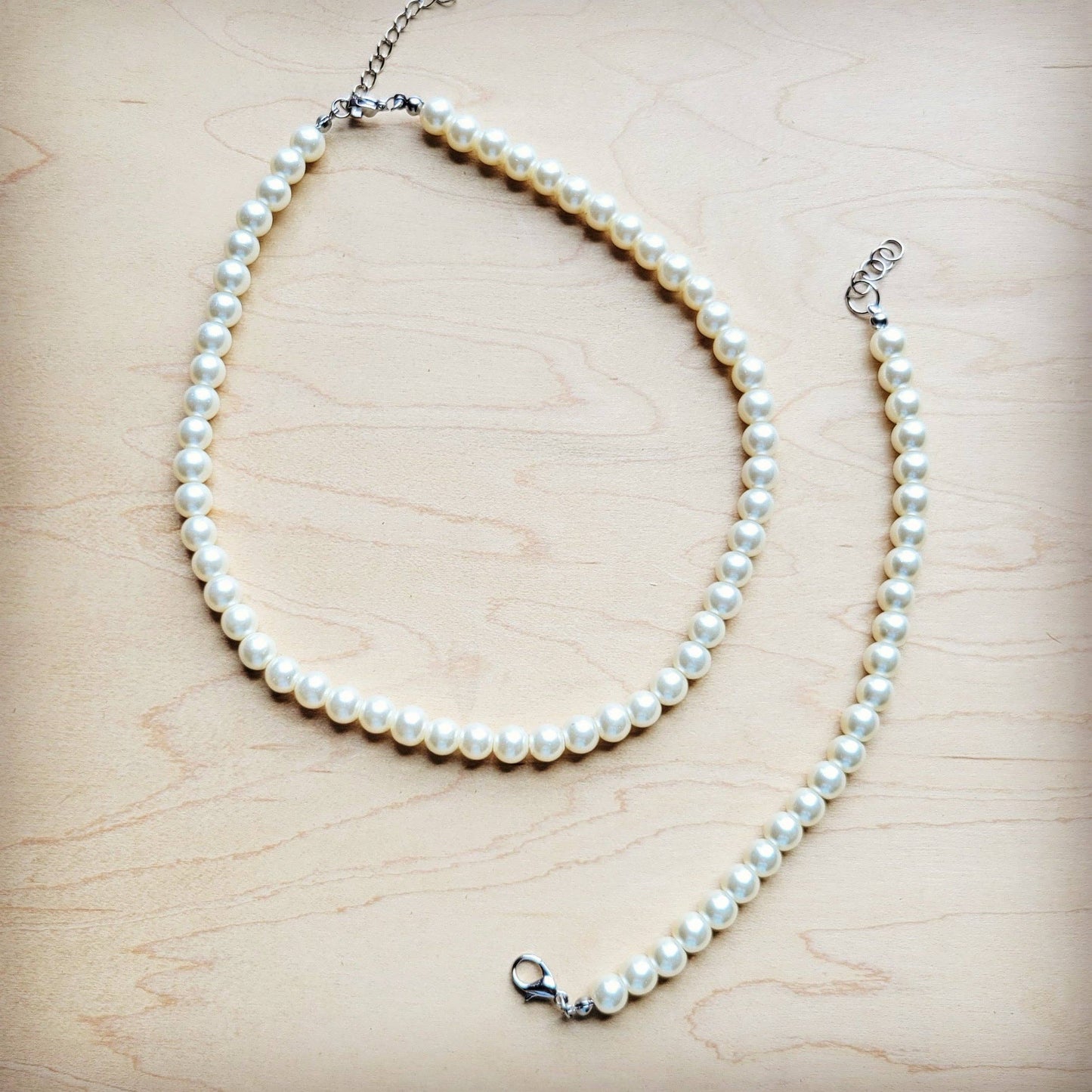 Glass Pearl Necklace & Bracelet Set Wedding Collection