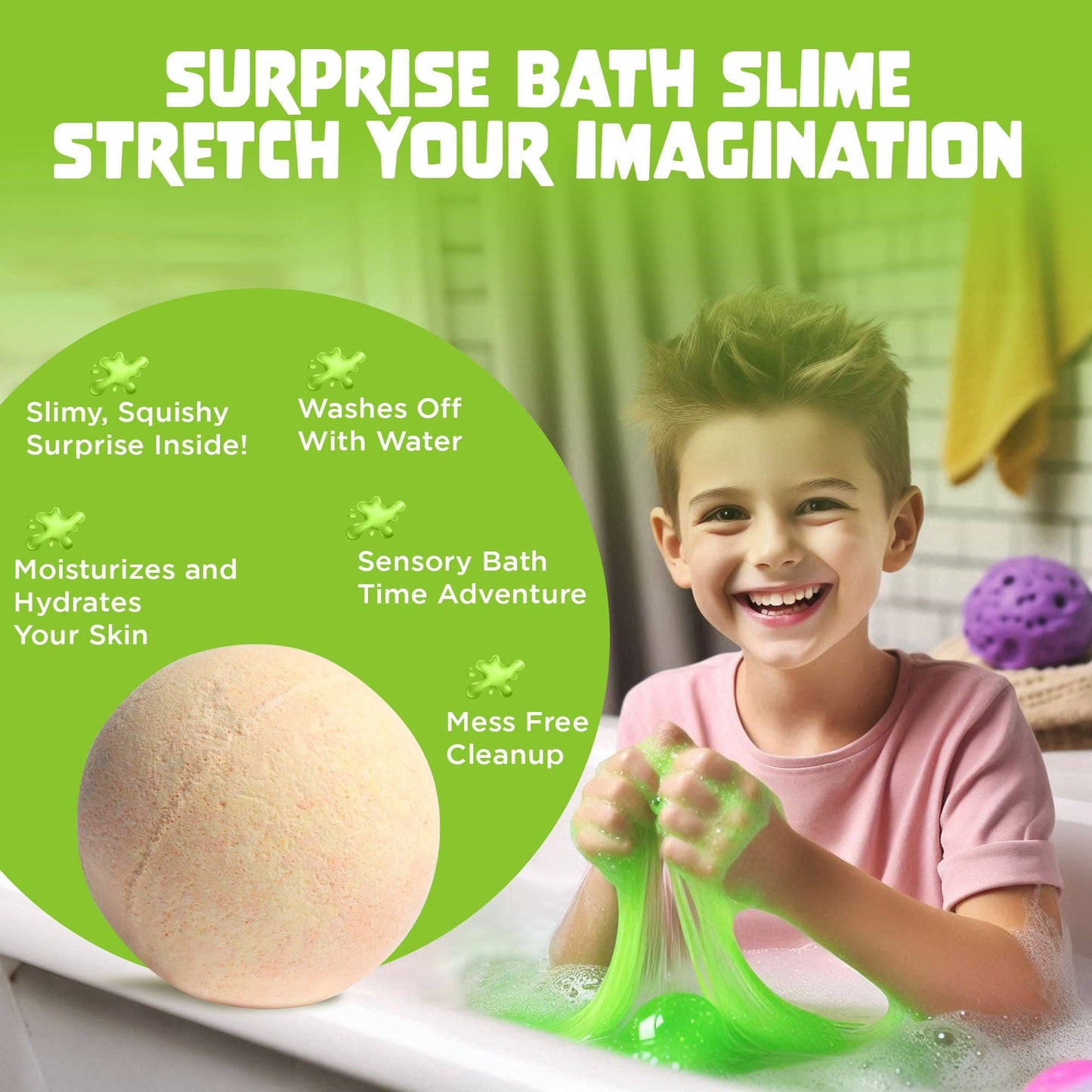 Squishy Slime Kids Bath Bombs Gift Set with Toys Inside – 6 Pack