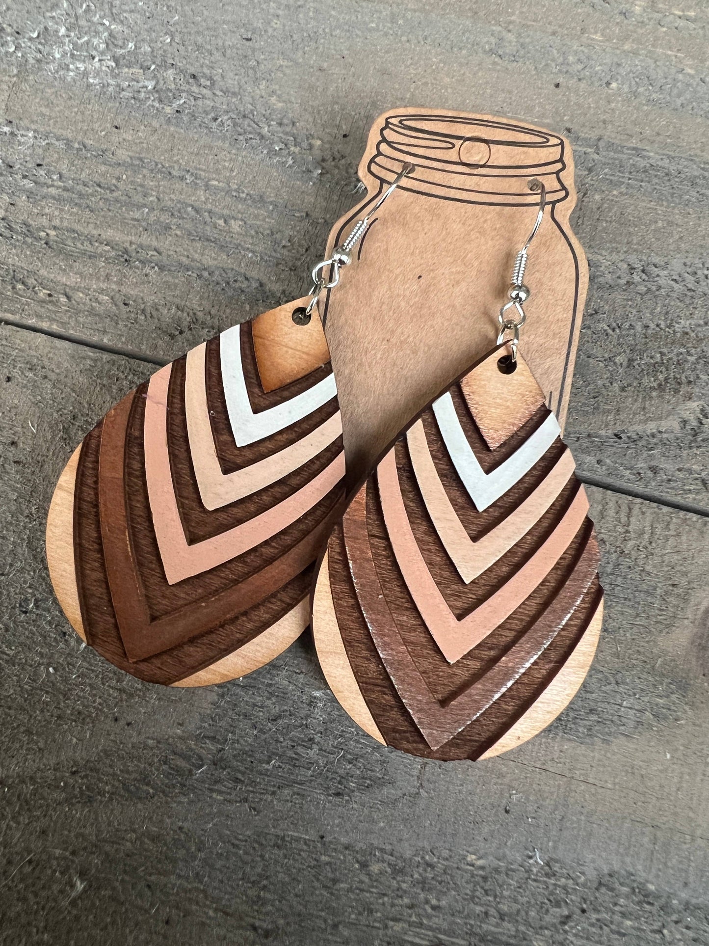 Brown Swirl Hand Painted Wood Cutout Earrings