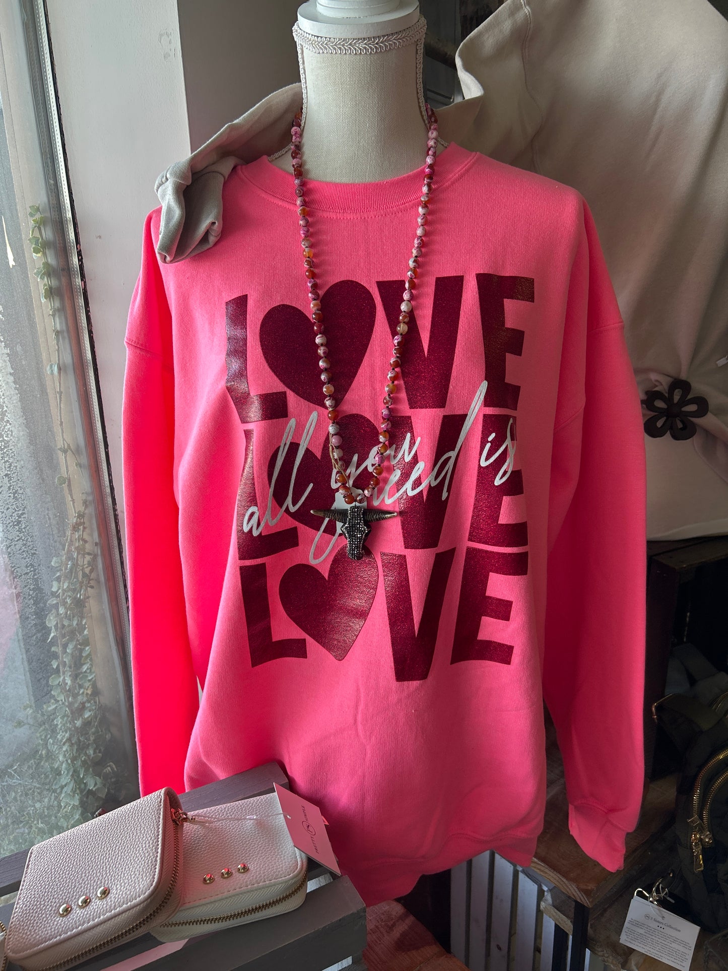 Love Is All You Need | Glitter | Hot Pink | Sweatshirt