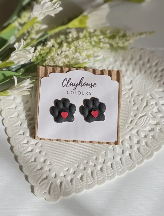 Paw Print clay earrings