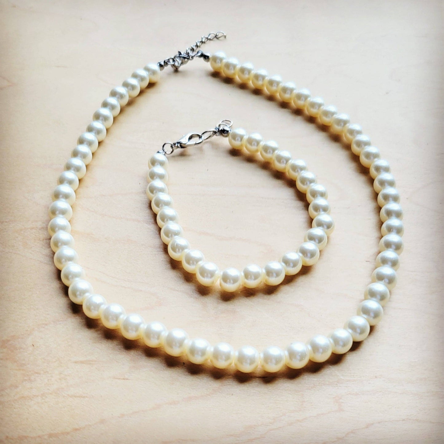 Glass Pearl Necklace & Bracelet Set Wedding Collection