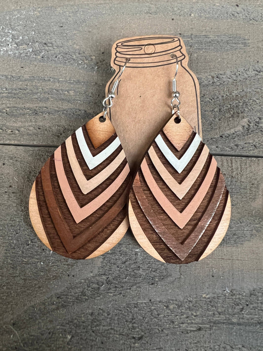 Brown Swirl Hand Painted Wood Cutout Earrings