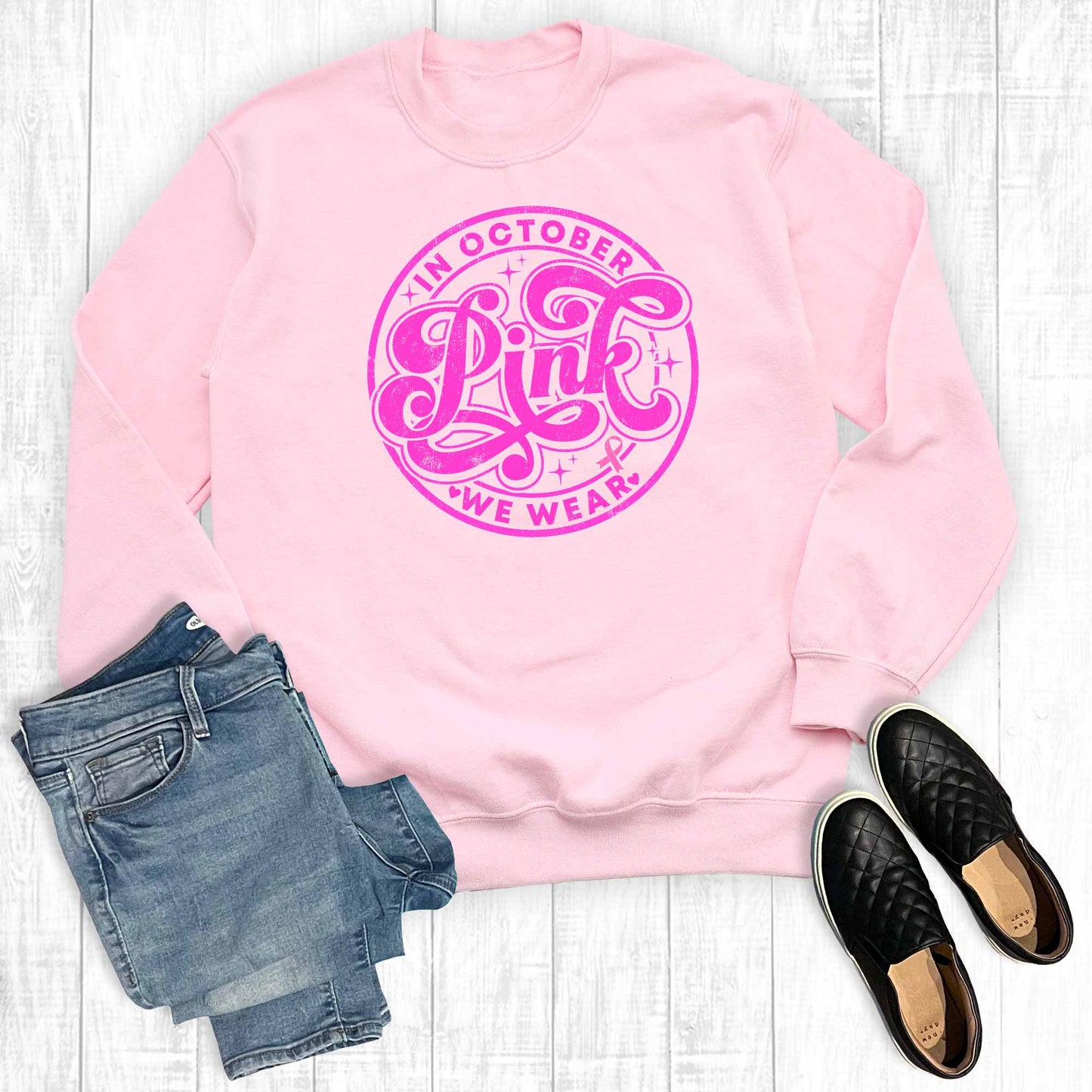 Fall Cancer Awareness In October We Wear Pink Sweatshirt