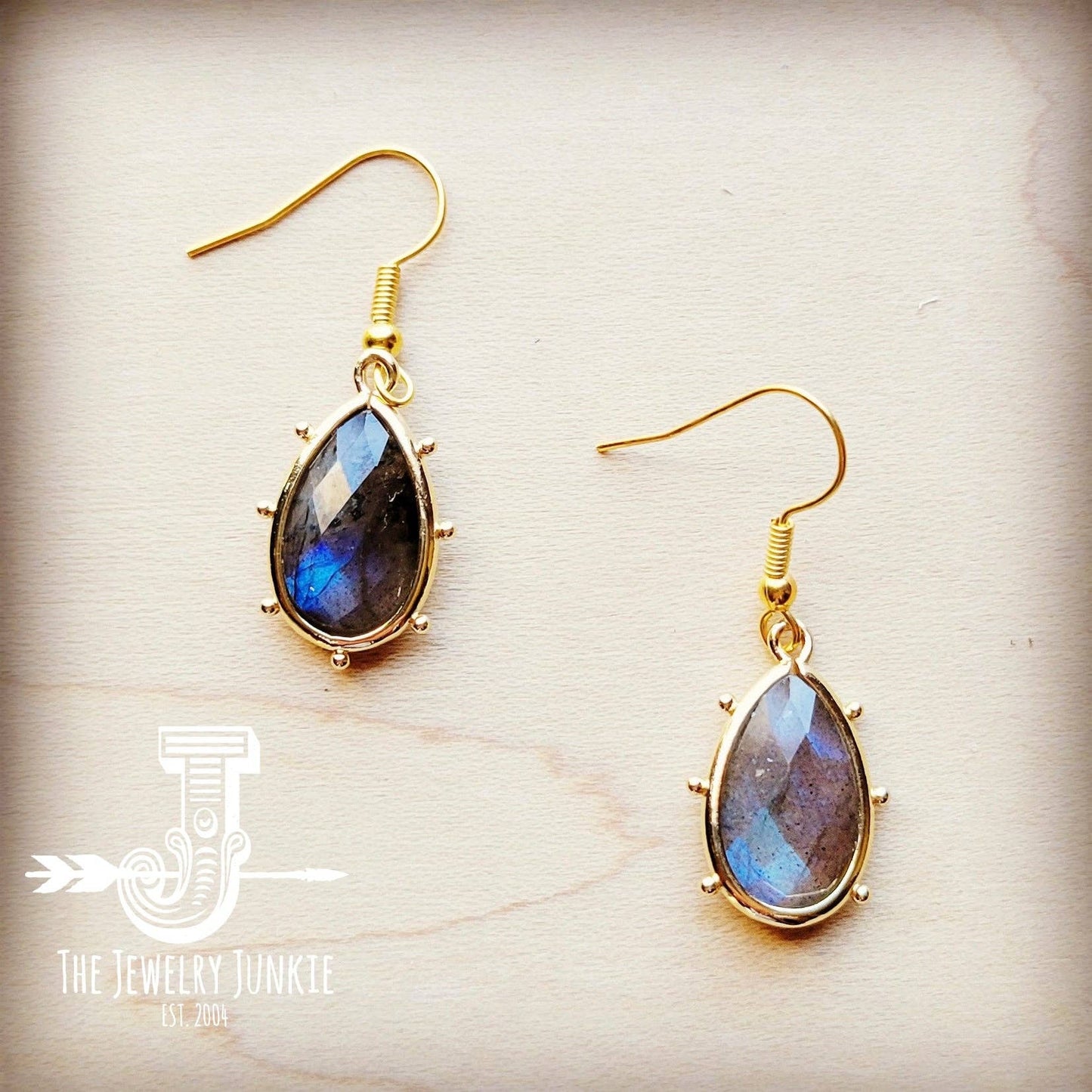 **Genuine Labradorite Teardrop Earrings